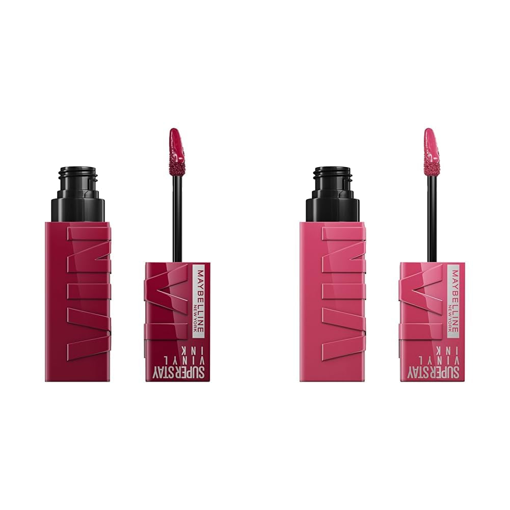 Super Stay Vinyl Ink Longwear No-Budge Liquid Lipcolor Berry Burgundy and Rose Mauve Nude, 0.14 Fl Oz Each, 2 Count