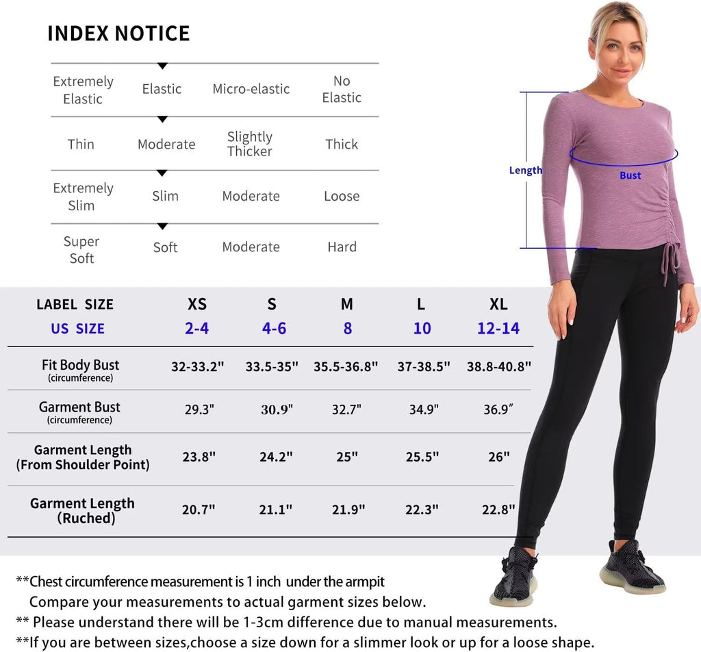 Womens Long/Short Sleeve Workout Tops Ruched Side Yoga Atheltic Shirt Slim Fitted
