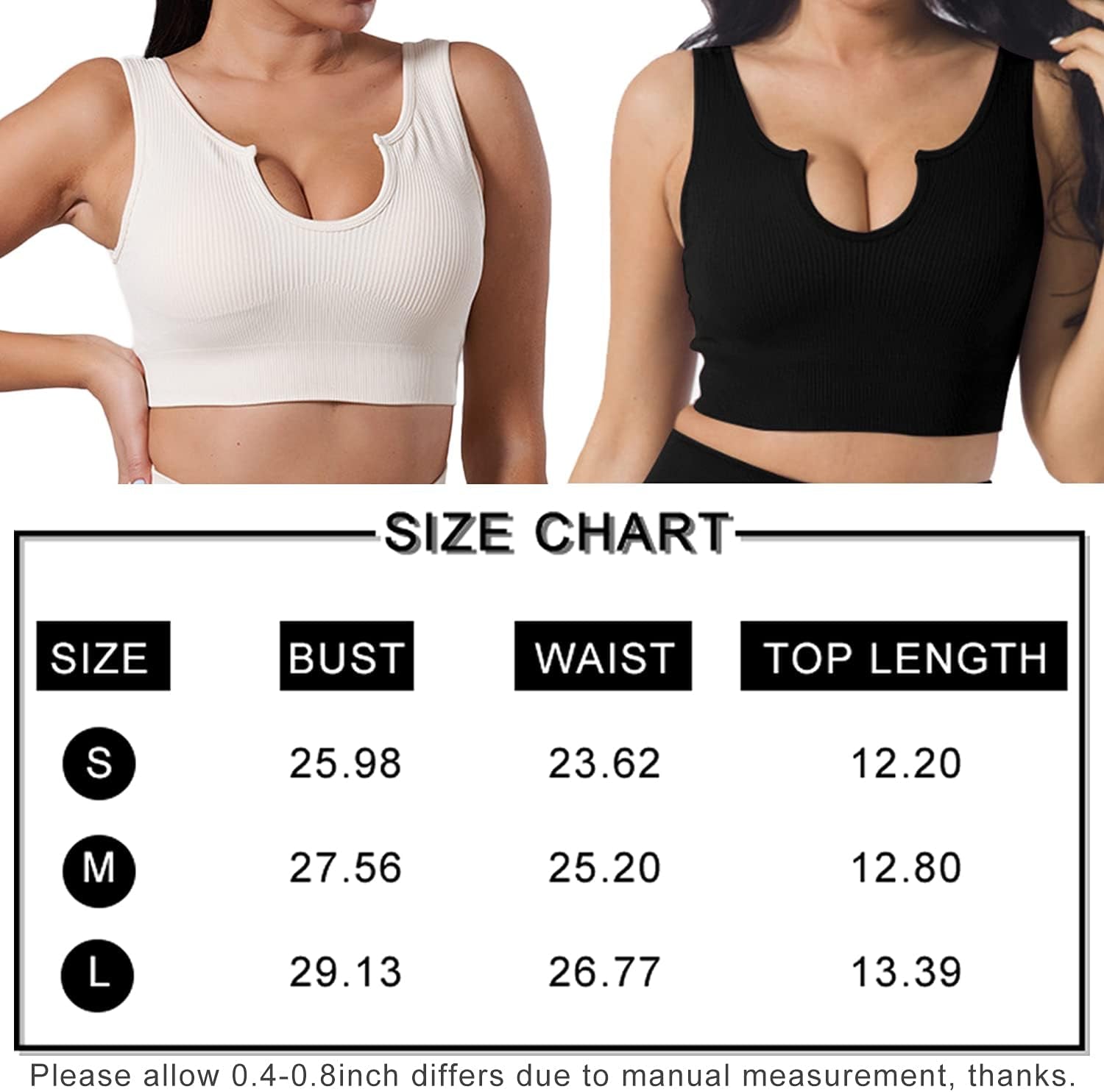 Workout Crop Tank Tops for Women,Ribbed Seamless Sports Bras Deep-V Sleeveless Running Fitness Yoga Bra with Padded