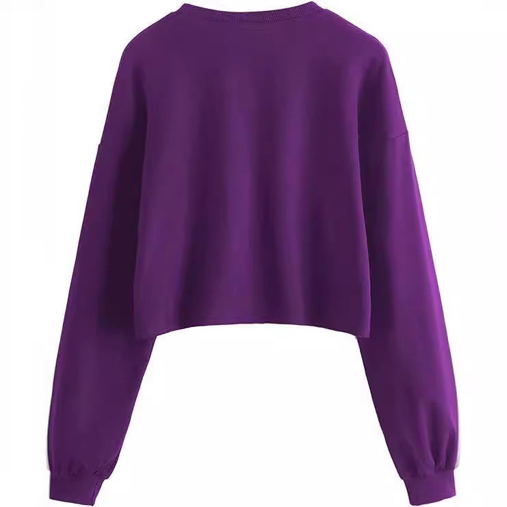 Women's Autumn And Winter New Solid Color With Fur Loose O-neck Short Sweater