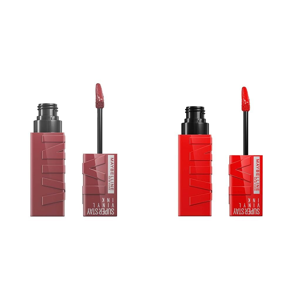 Super Stay Vinyl Ink Longwear No-Budge Liquid Lipcolor Makeup Bundle with Red-Hot 0.14 Fl Oz and Witty 0.14 Fl Oz