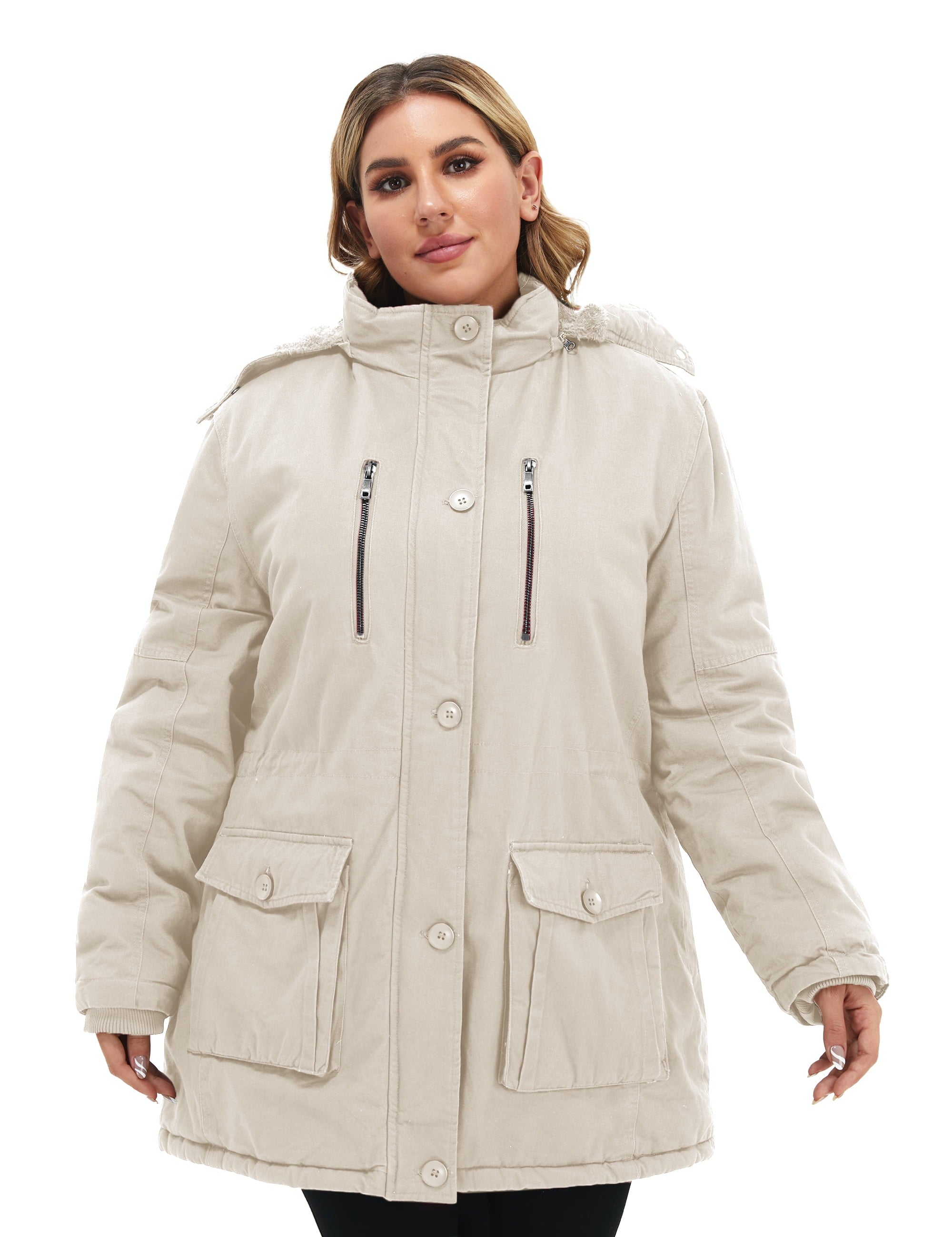 Women'S plus Size Winter Coat Warm Puffer Coat Jacket Winter Jacket Beige 4X