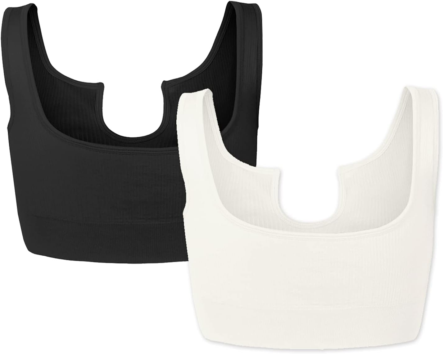 Workout Crop Tank Tops for Women,Ribbed Seamless Sports Bras Deep-V Sleeveless Running Fitness Yoga Bra with Padded