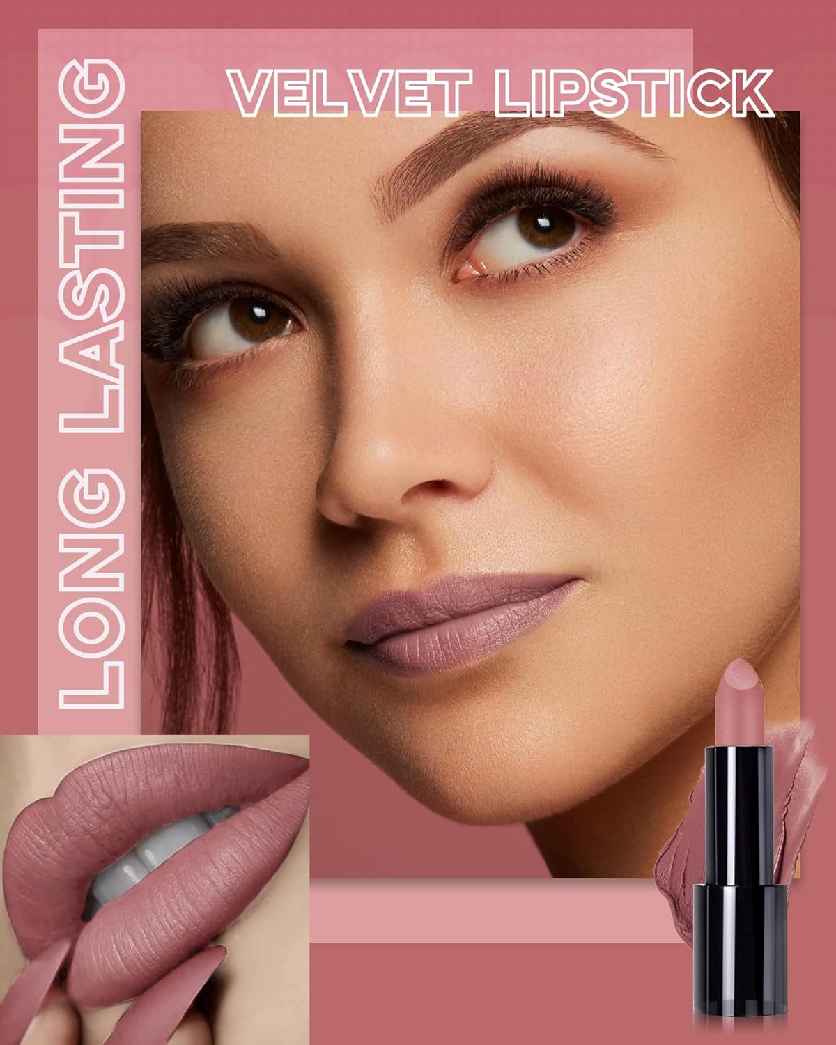 Nude Pink Lipstick Long Lasting for Women, Hydrating Matte Velvet Lip Gloss Nude Liquid Lipstick Intense Lip Color Non Stick Smudge-Proof & Waterproof Lipgloss Bold Glow Goth Lip Stick Makeup-01