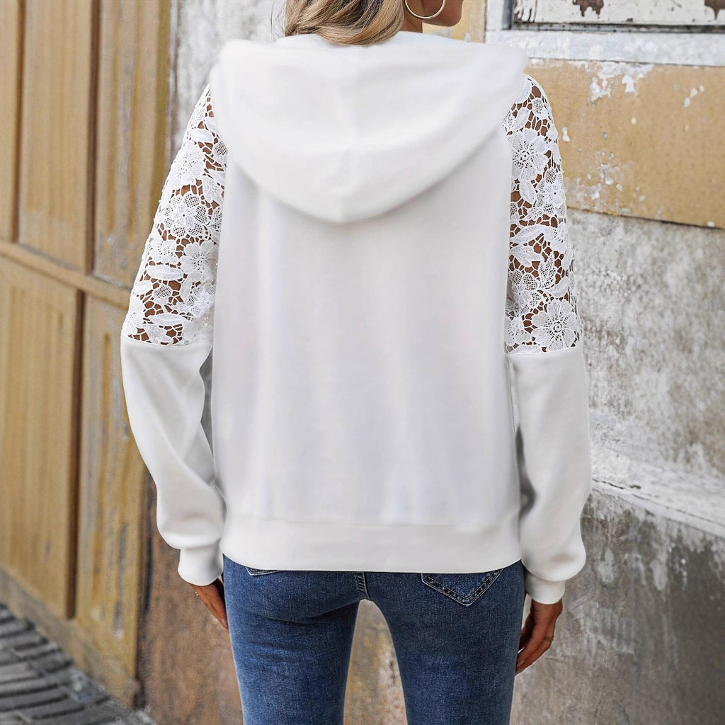 Solid Color Lace Stitching Long-sleeved Sweater