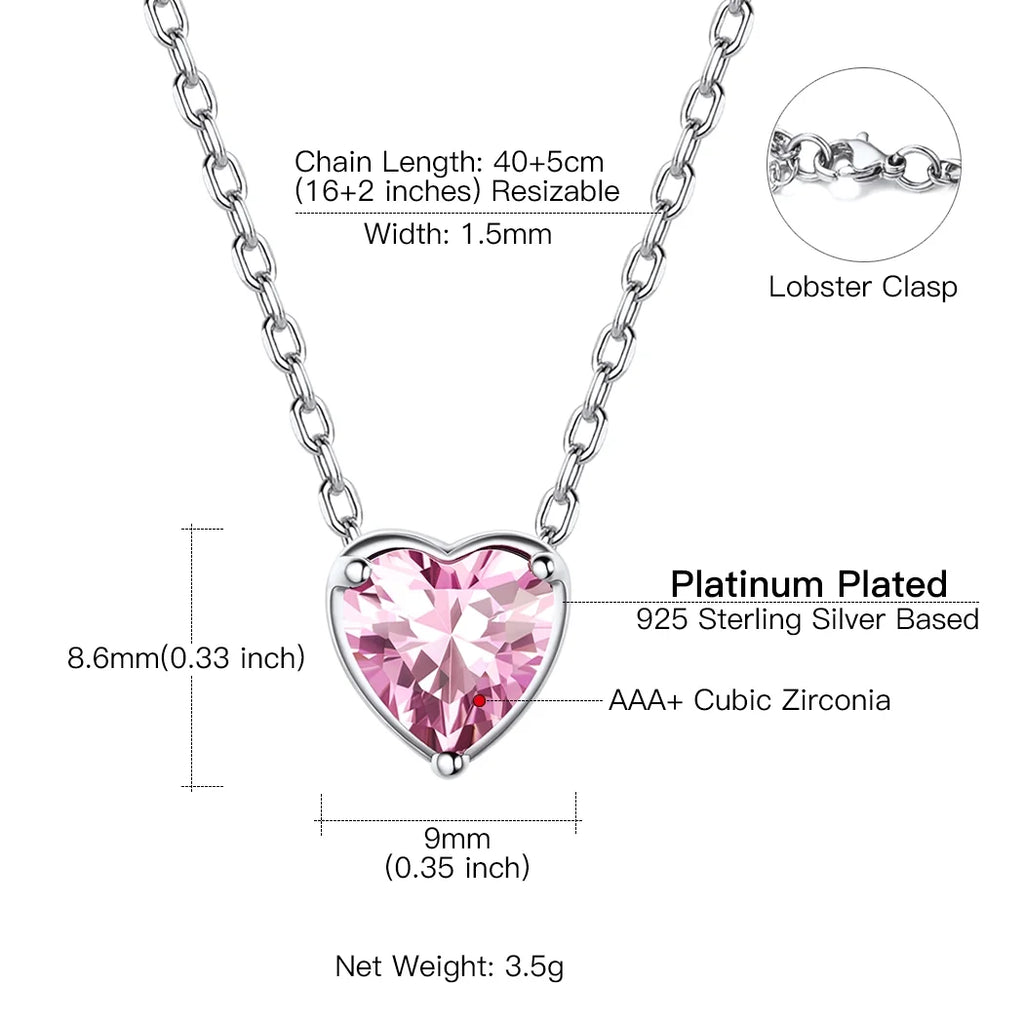 Silver Necklace for Women 925 Sterling Silver Birthstone Love Heart Necklace