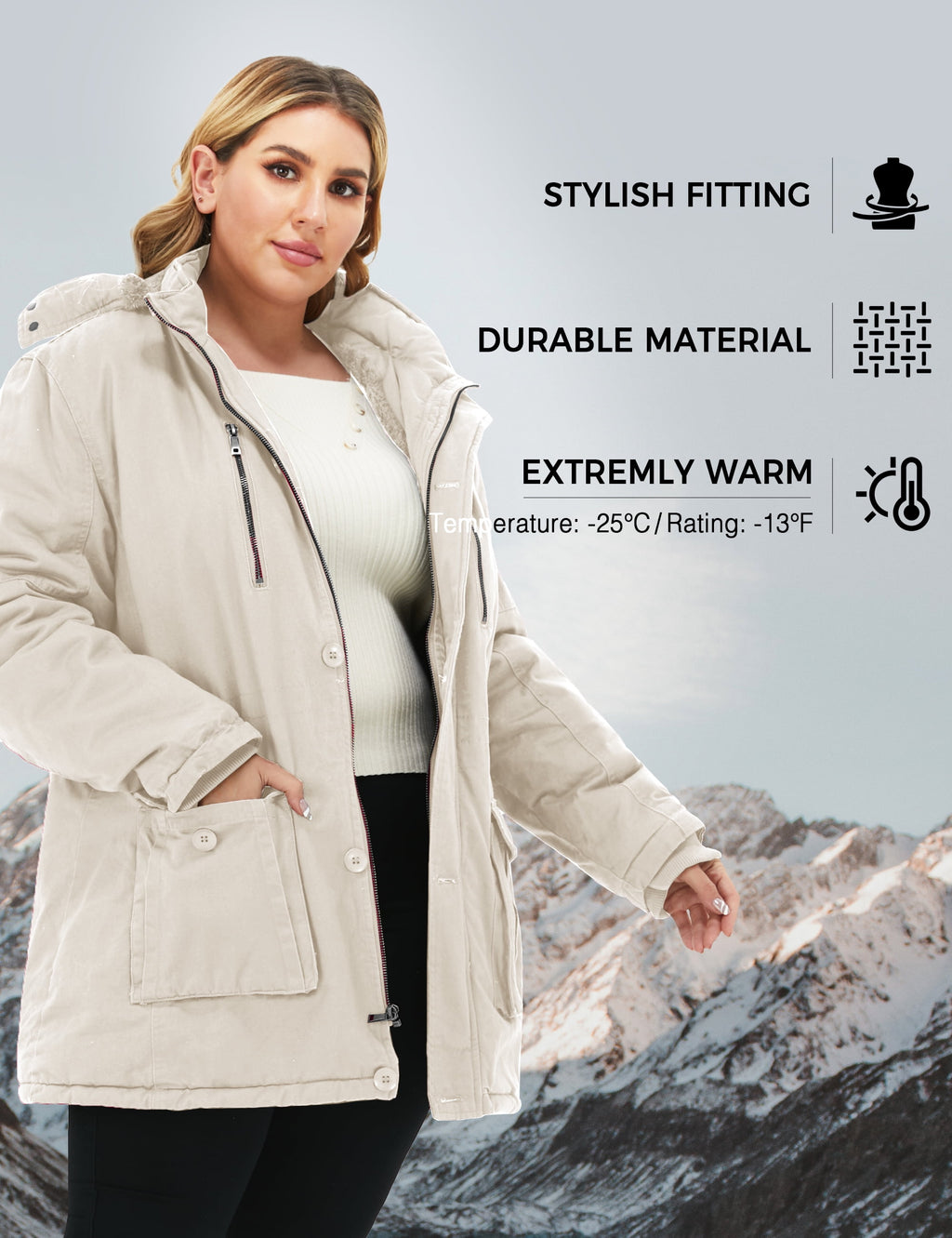Women'S plus Size Winter Coat Warm Puffer Coat Jacket Winter Jacket Beige 4X
