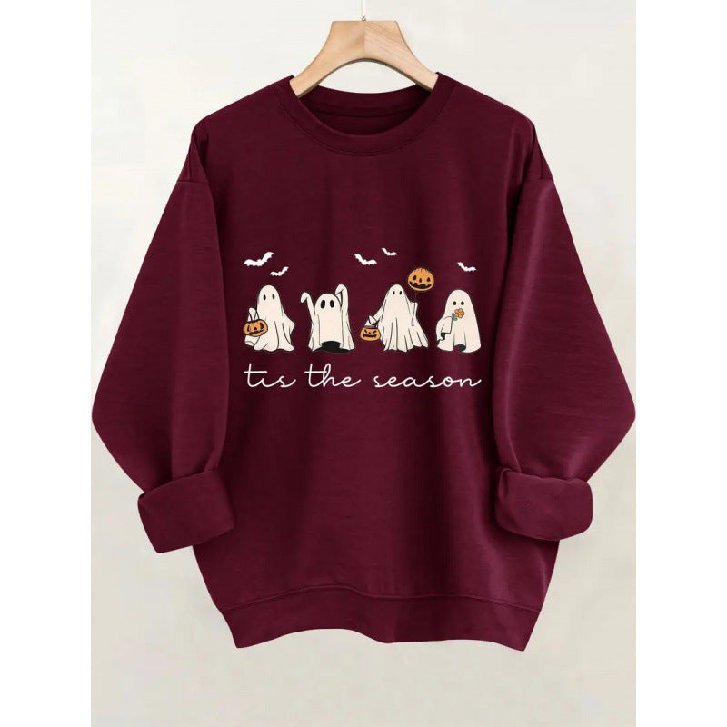 Halloween-inspired Ghost Print Crew Neck Sweatshirt, Fun And Stylish Loose Top