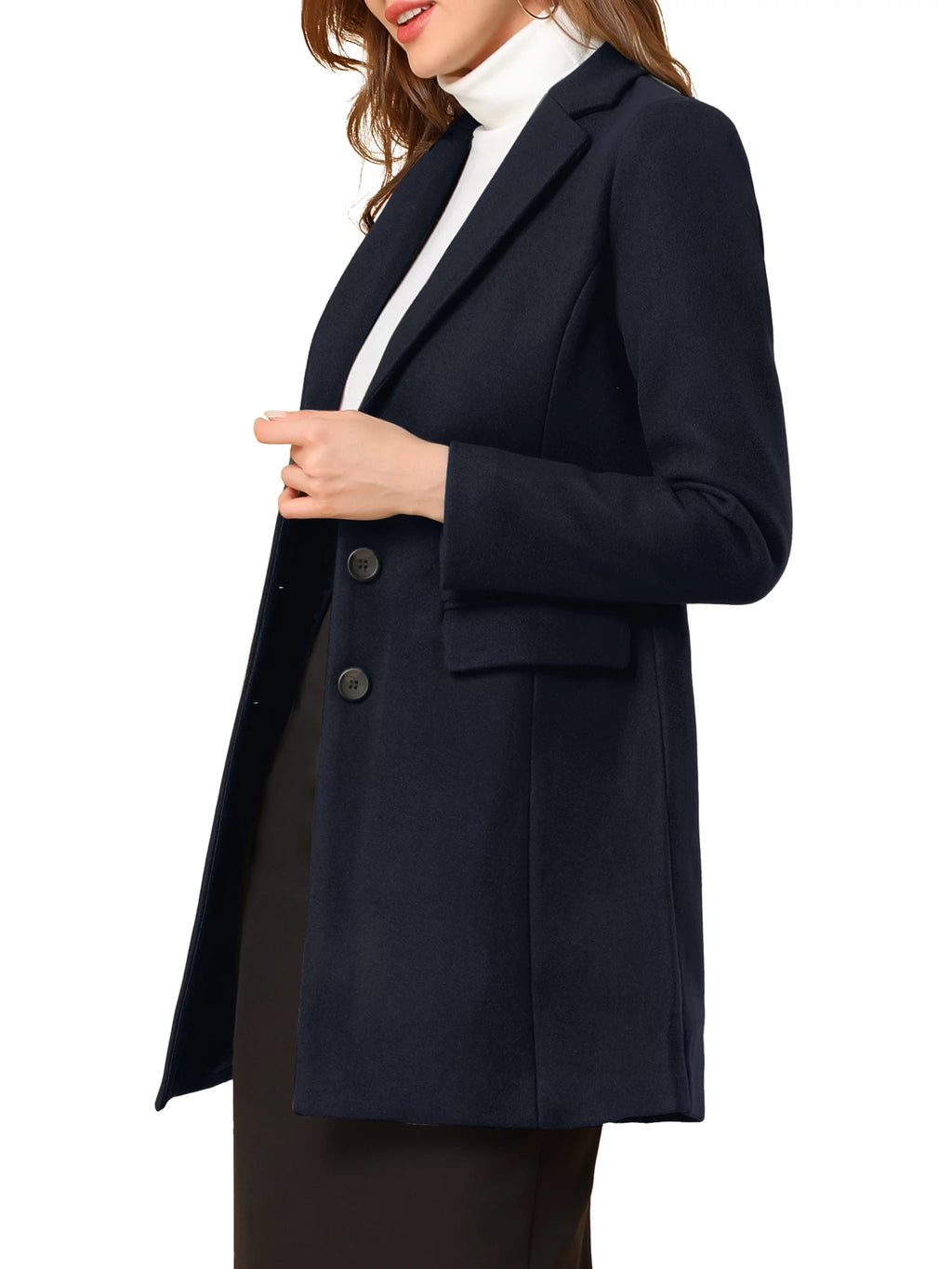 Women'S Coats Notched Lapel Long Sleeves Single Breasted Fall Winter Peacoat XL Dark Blue