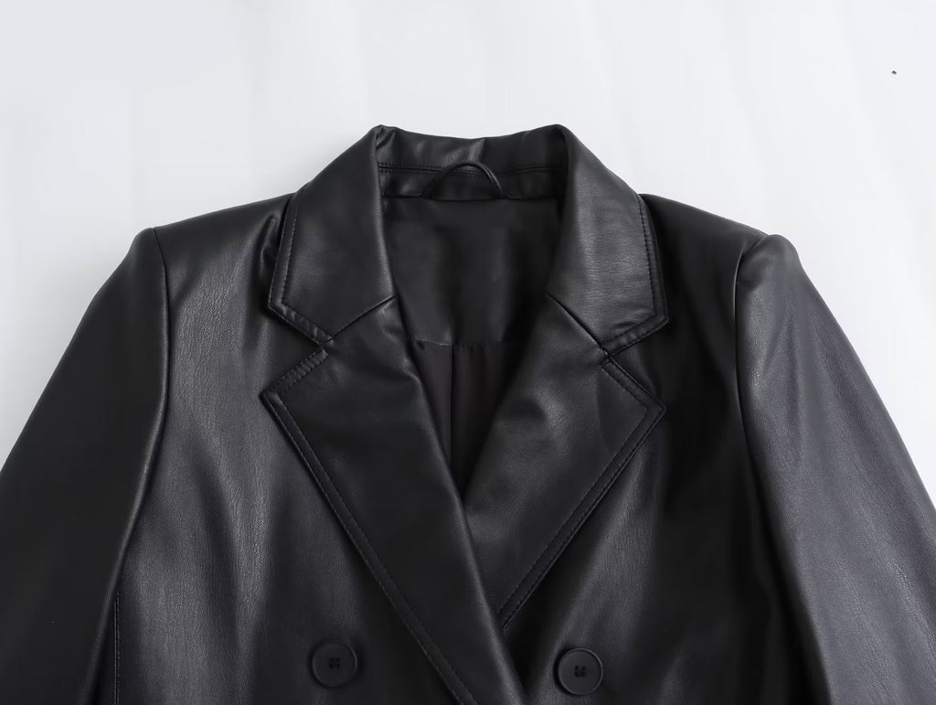 Autumn and Winter New Women'S Clothing Loose Fashion Casual Imitation Leather Coat