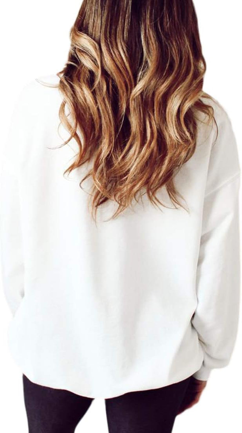 Women'S Skull Print Lips Long Sleeve Girls Junior White Crewneck Sweatshirt