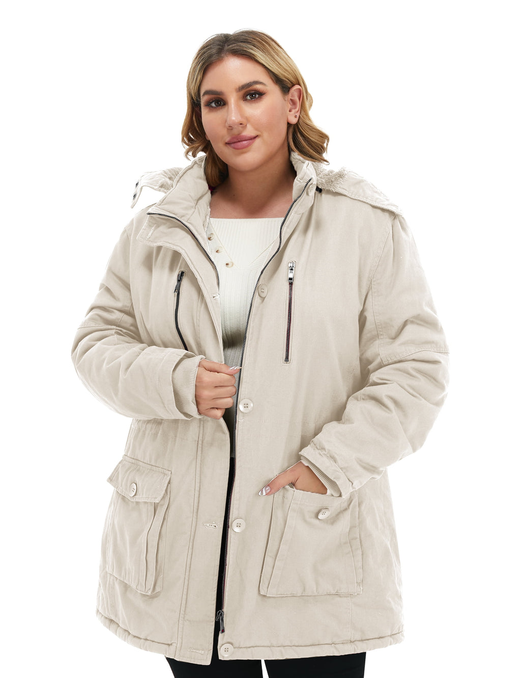 Women'S plus Size Winter Coat Warm Puffer Coat Jacket Winter Jacket Beige 4X