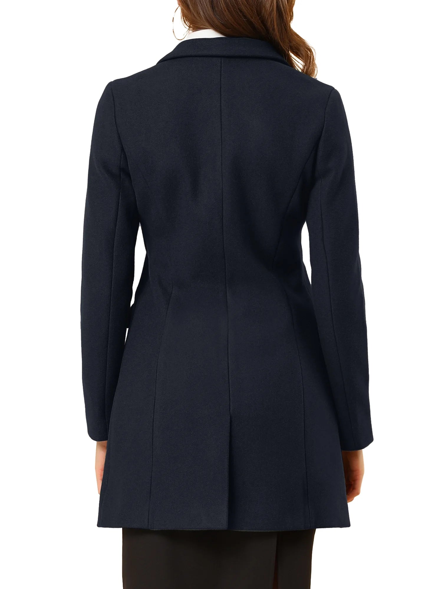 Women'S Coats Notched Lapel Long Sleeves Single Breasted Fall Winter Peacoat XL Dark Blue