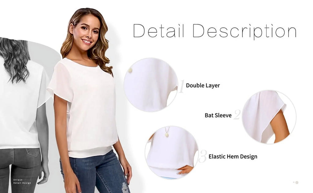 Women'S Summer Loose Casual Short Sleeve Chiffon Top T-Shirt Blouse,White,Large