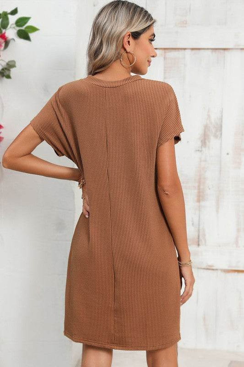 Striped Ribbed Knit T-Shirt Shift Dress