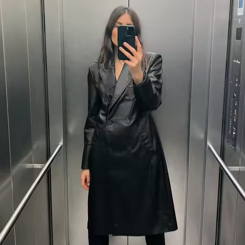 Autumn and Winter New Women'S Clothing Loose Fashion Casual Imitation Leather Coat
