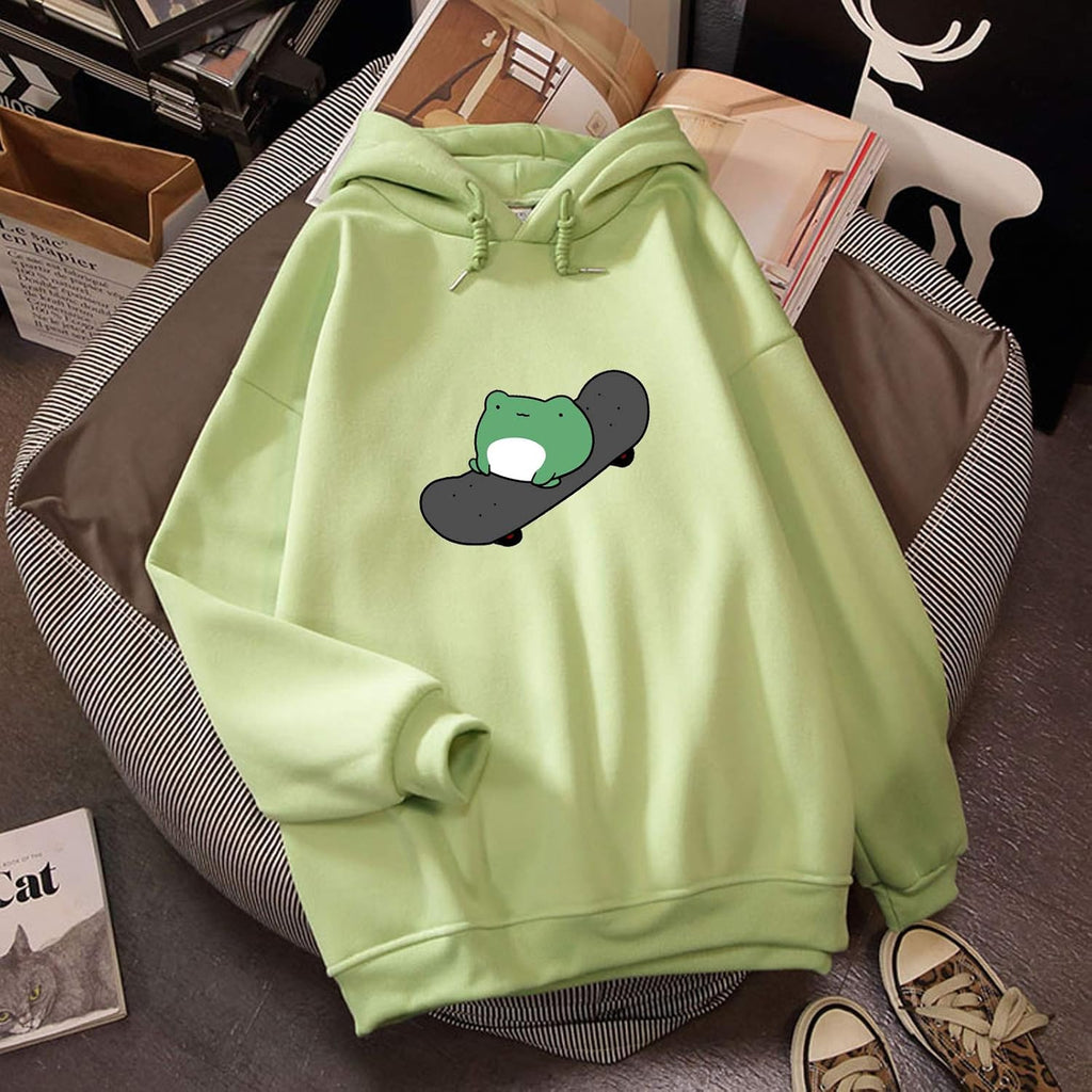 Women'S Cute Sweatshirts Skateboarding Frog Long Sleeve Hoodie Pullover Tops