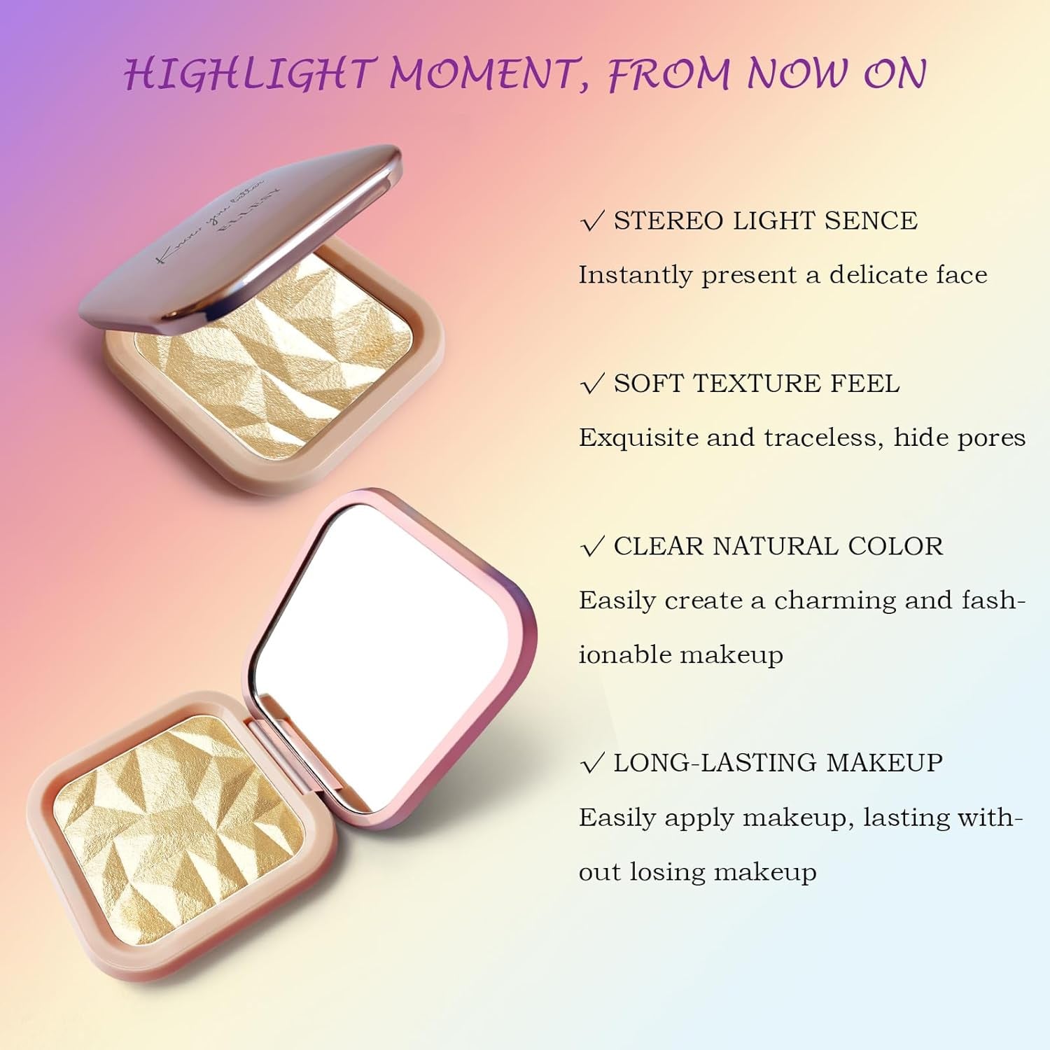 Highlighter Makeup Palette Shimmer Contour Palette Powder for Brighten Face Contour Gold Cheek Highlight Makeup, Long Lasting Highlighter Powder with Mirror for Illuminator Makeup (BEIGE GOLD)