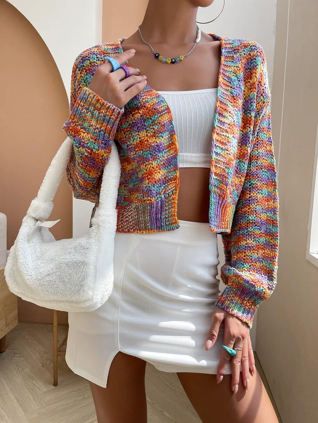 Women'S V Neck Ribbed Button up Cardigan Solid Knitwear Long Sleeve Surplice Crop Tops Sweaters