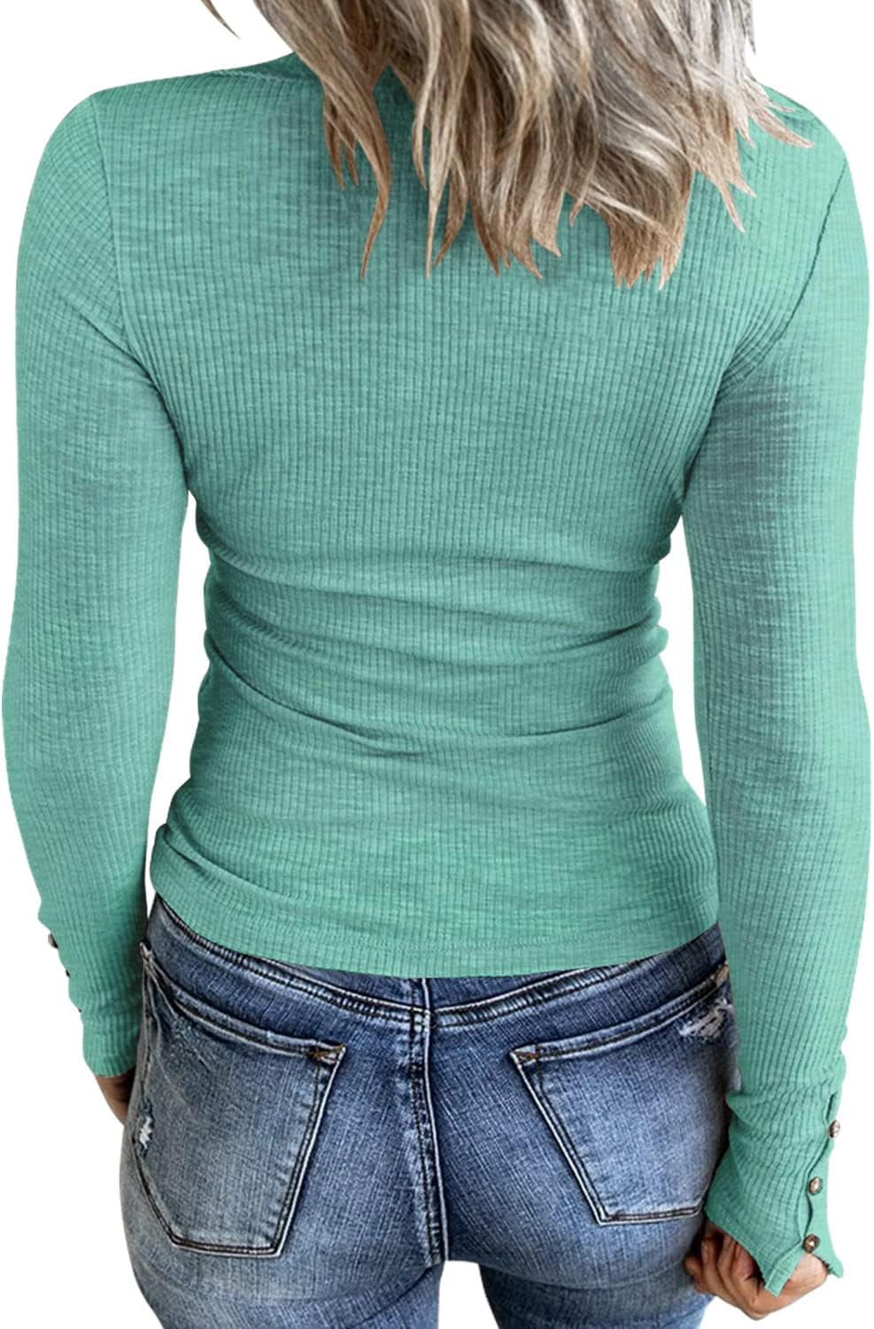 Women’S Long Sleeve Henley T Shirts Button down Slim Fit Tops Scoop Neck Ribbed Knit Shirts
