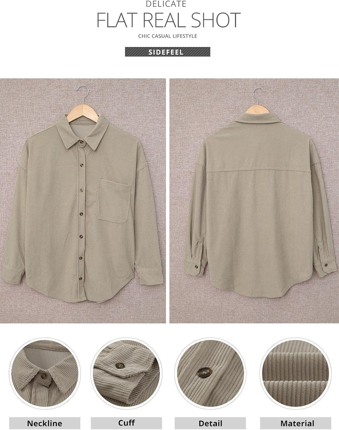 Women Corduroy Long Sleeve Button down Shirt Oversized Jacket Tops