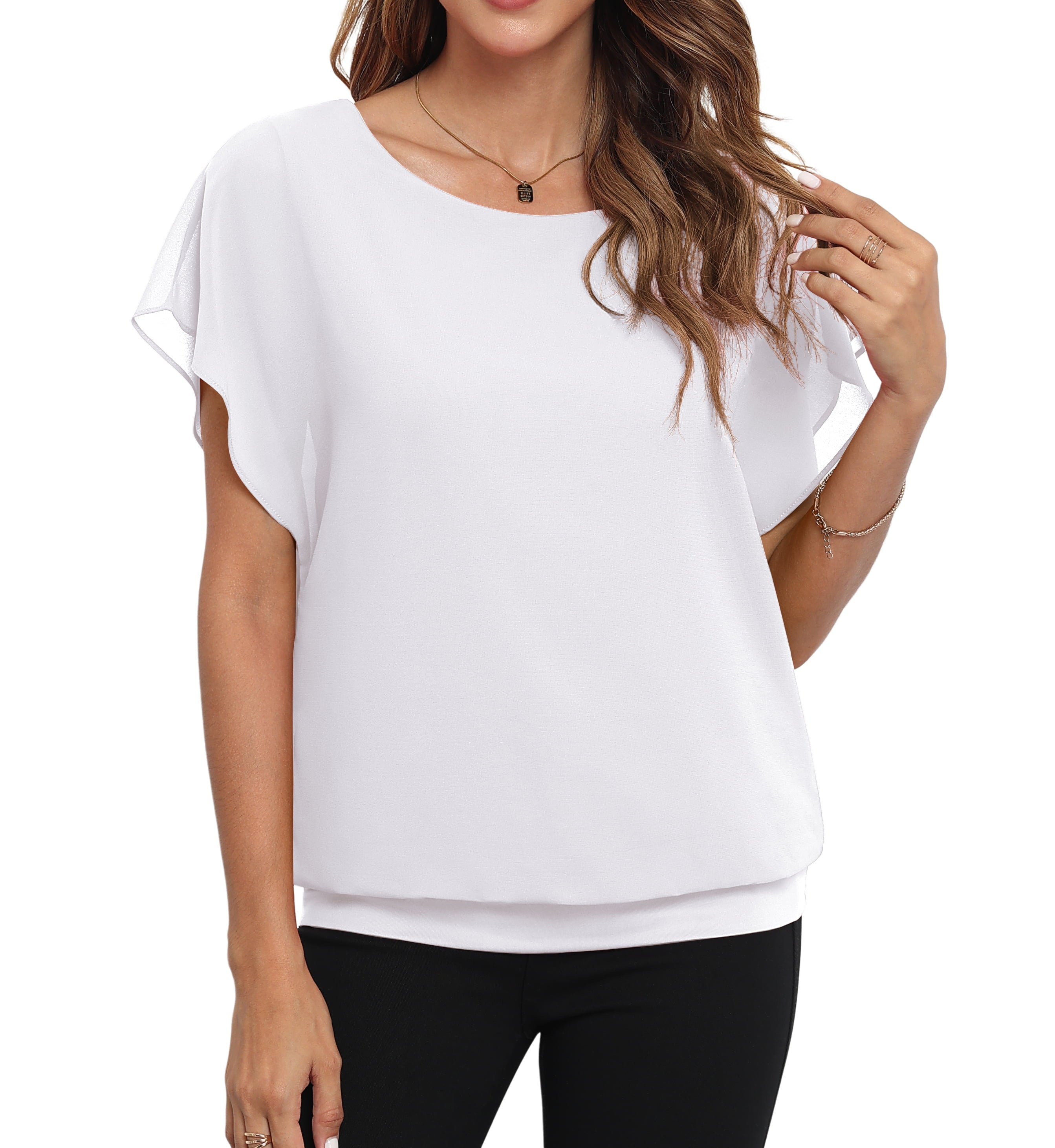 Women'S Summer Loose Casual Short Sleeve Chiffon Top T-Shirt Blouse,White,Large