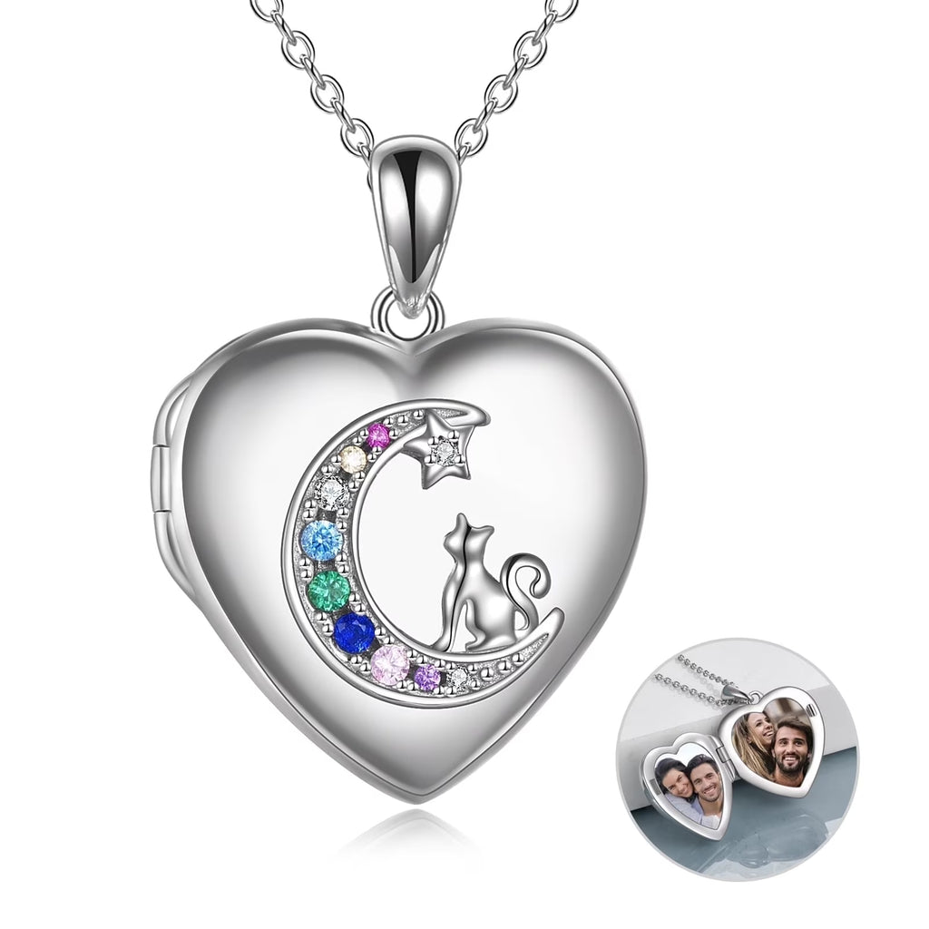 Sterling Silver Heart Cat Lockets Necklace That Holds Pictures Jewelry Birthday Anniversary Mothers Day Christmas Gifts for Women