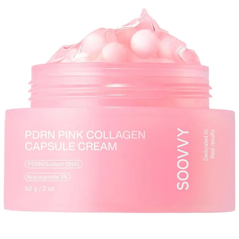 Pink Collagen Capsule Cream, Face Moisturizer, Lightweight Moisturizing Cream , Niacinamide for Uneven Skin Tone, Glow Hydration, Korean Skin Care, 2 Oz
