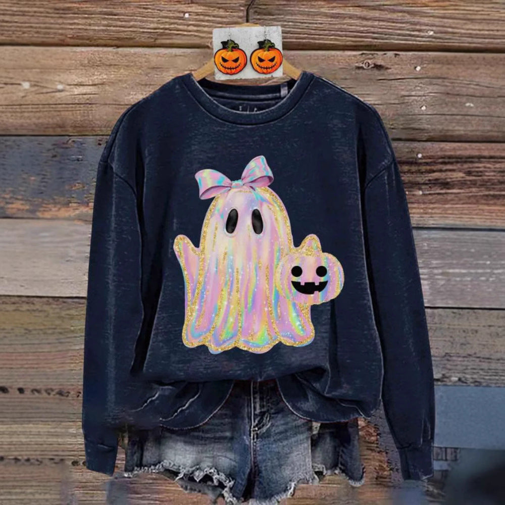 Women's Creative Halloween Printed Crew Neck Sweatshirt