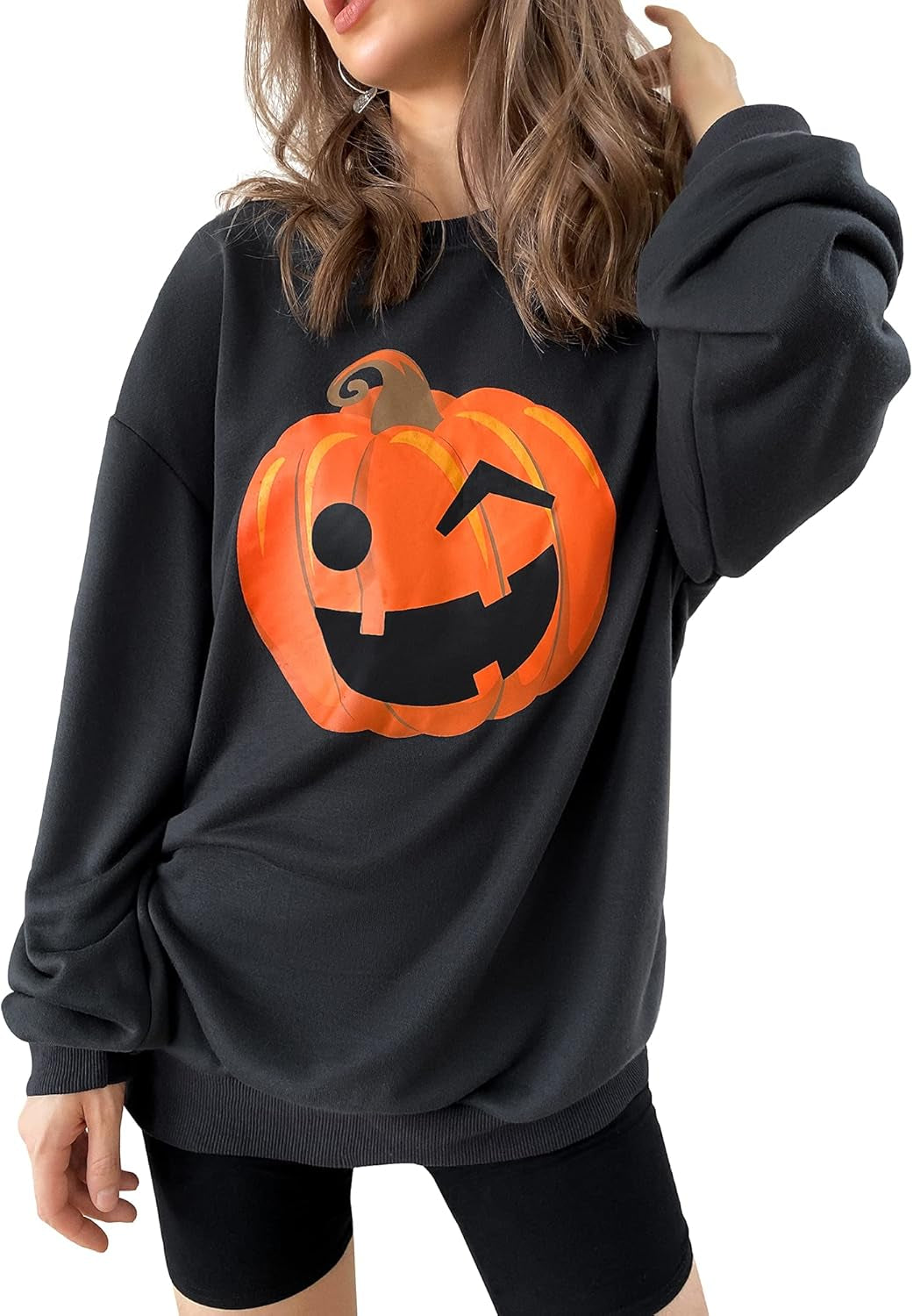 Women Halloween Sweatshirts Hoodies Sweater Dress Oversized Reindeer Tunic Crewneck Thanksgiving Shirts Tops Slouchy Trendy
