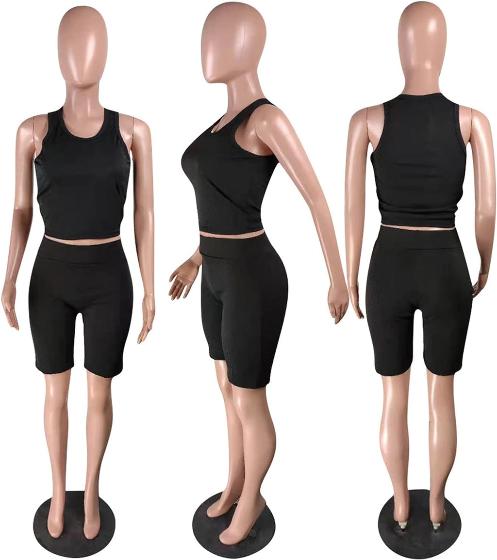 Women'S Sexy Shorts Set 2 Piece Summer Outfits Crop Top High Waist Biker Short Bodycon Jumpsuits White S