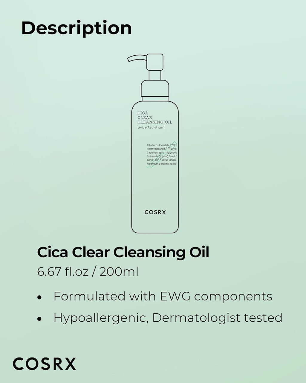 Pure Fit Cica Cleansing Oil, 6.76 Fl. Oz / 200Ml | Light Weight Oil Purifying Centella for Sensitive Skin | CICA-7 Complex, Jojoba Seed Oil