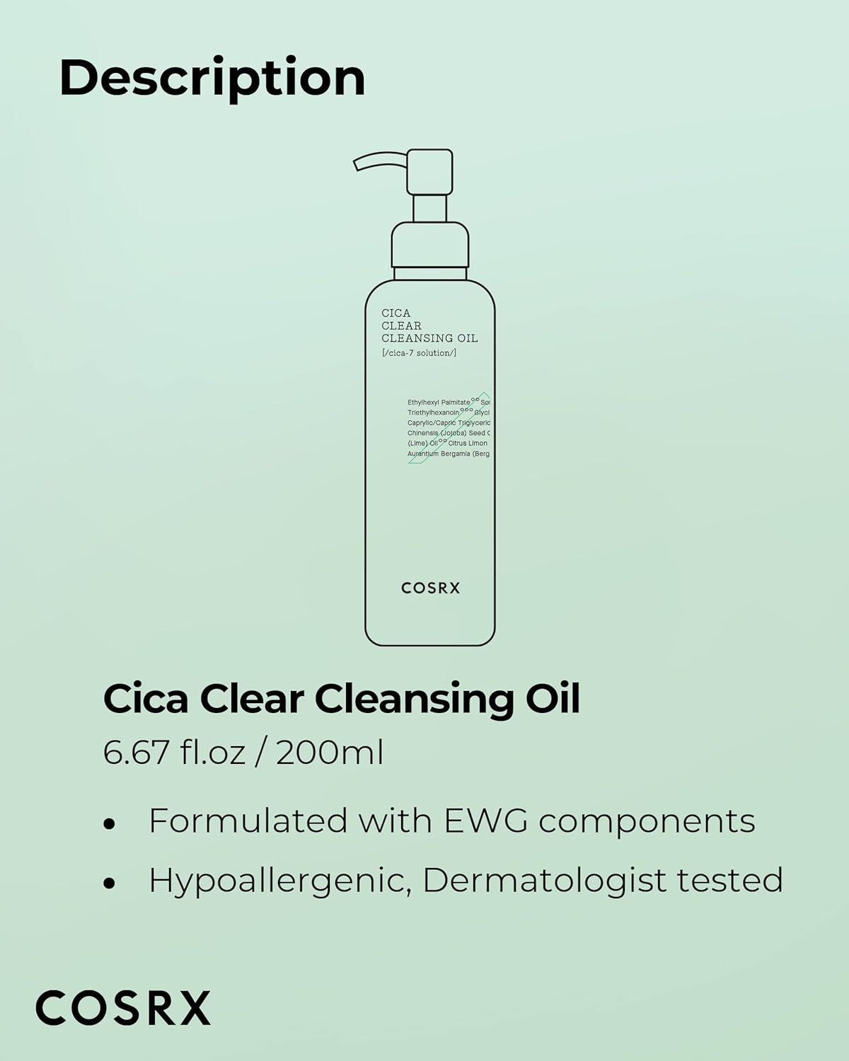 Pure Fit Cica Cleansing Oil, 6.76 Fl. Oz / 200Ml | Light Weight Oil Purifying Centella for Sensitive Skin | CICA-7 Complex, Jojoba Seed Oil