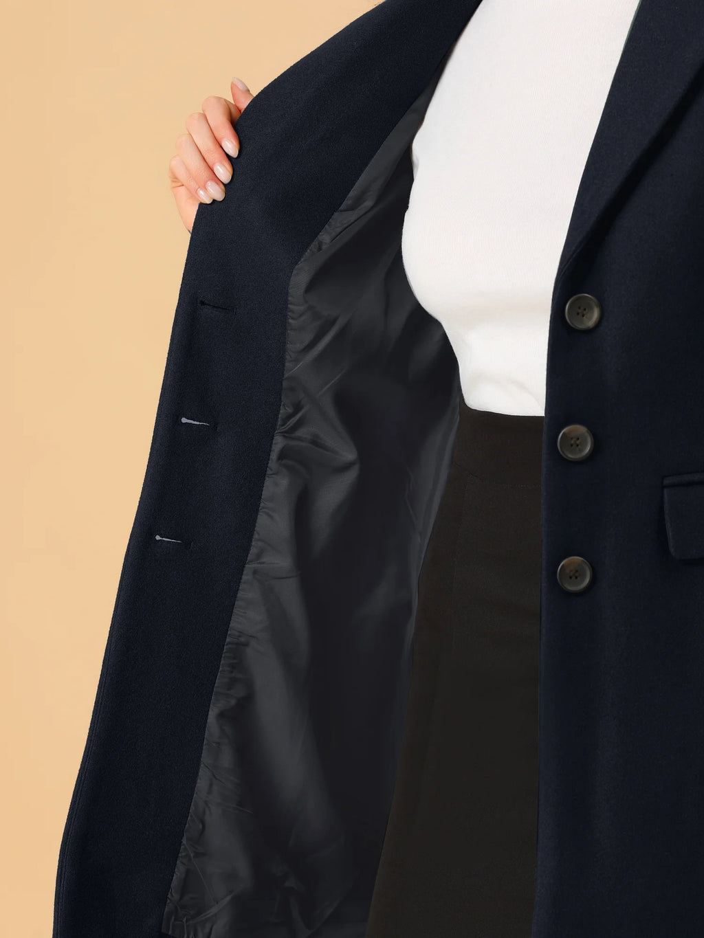 Women'S Coats Notched Lapel Long Sleeves Single Breasted Fall Winter Peacoat XL Dark Blue