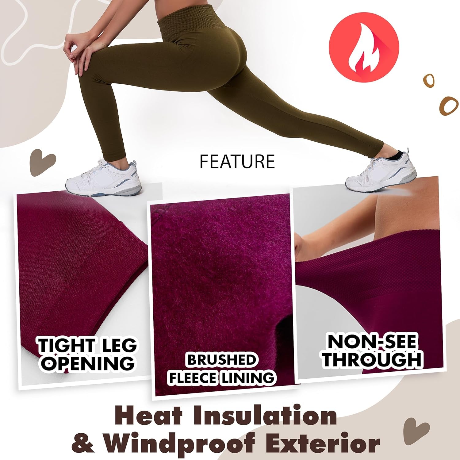 3 or 6-Pack Fleece Lined Leggings for Women, High-Waisted Women’S Leggings with Wide Waistband and Fleece Lining