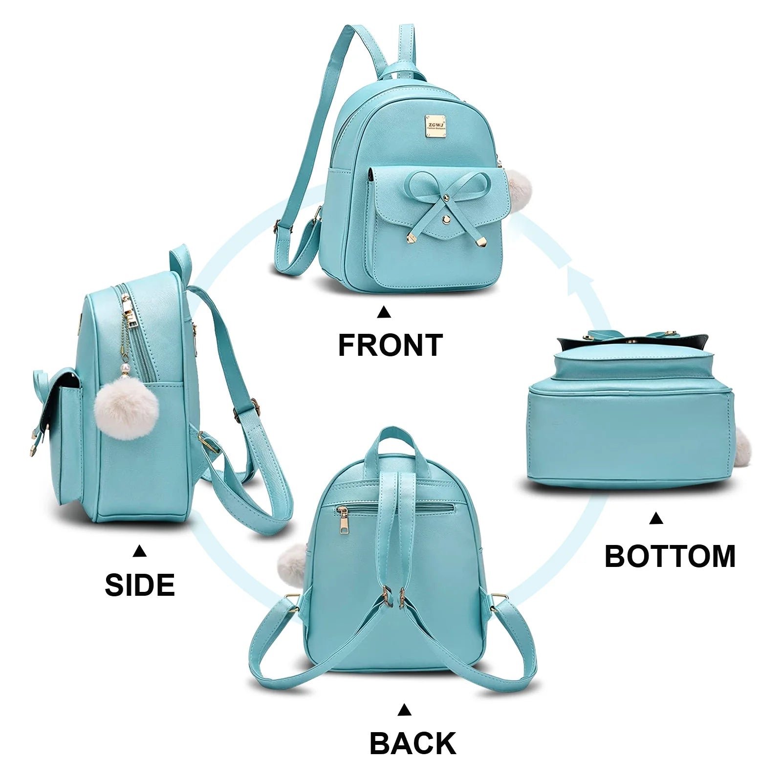 Girls Mini Leather Backpack Purse 3 Pieces Set Bowknot Small Backpack Cute Casual Travel Daypacks Green