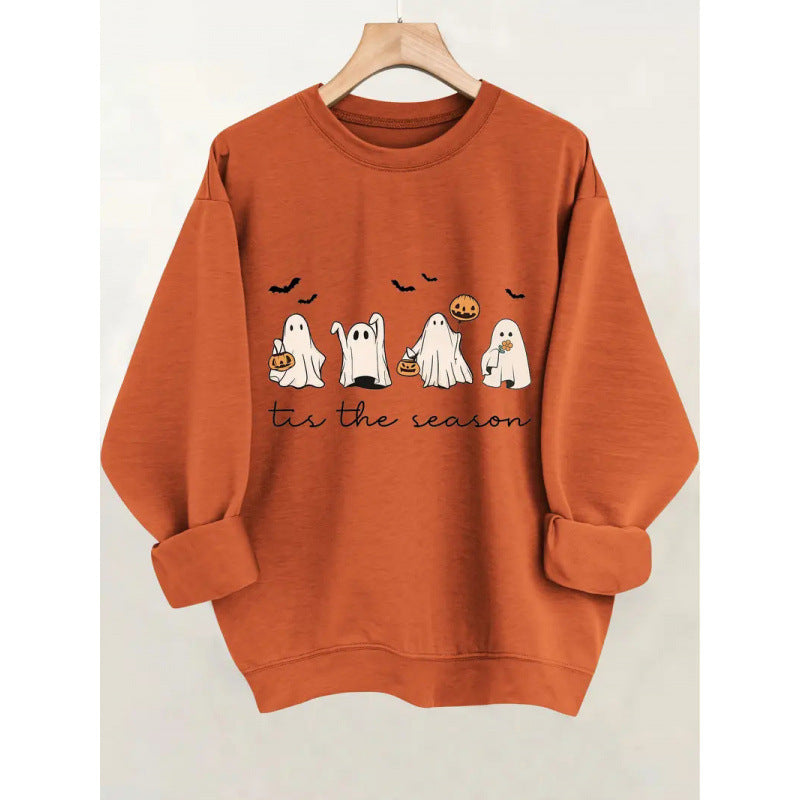 Halloween-inspired Ghost Print Crew Neck Sweatshirt, Fun And Stylish Loose Top
