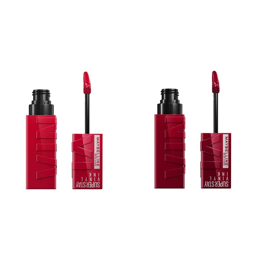 Super Stay Vinyl Ink Longwear No-Budge Liquid Lipcolor Makeup Bundle with Royal Deep Wine Red 0.14 Fl Oz and Wicked Cool Red 0.14 Fl Oz Lipsticks