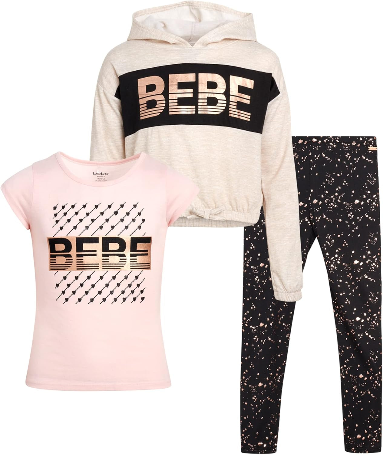 Girls' Legging Set - 3 Piece Active Fleece Crop Tank Top, Shirt, and Leggings (4-12)