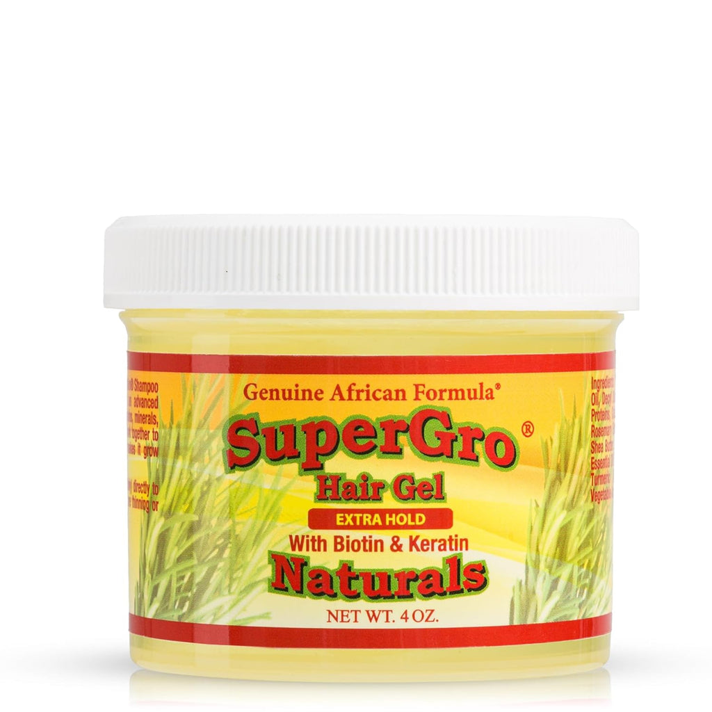 Supergro Hair Gel with Extra Hold - for Braiding, Locking, Instant Edge Control, Twisting, Retwisting - Natural Grip Jam for Neat Shining - Braid, Loc Care Gel with Black Castor Oil - 4 Oz