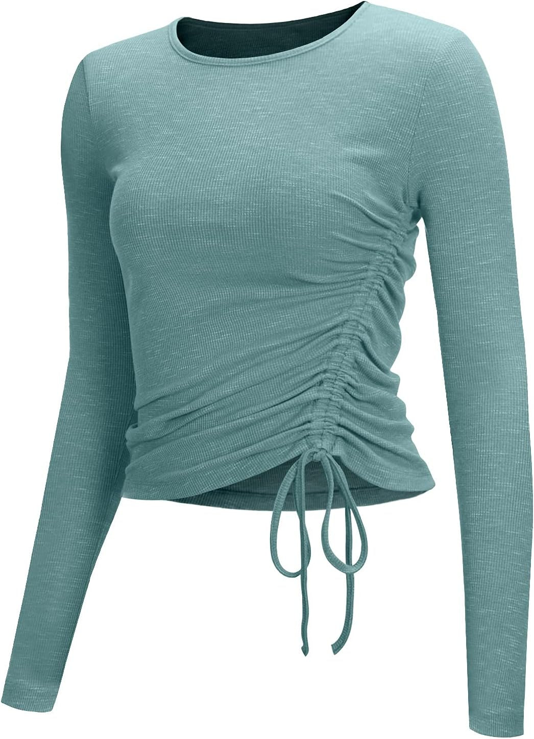 Womens Long/Short Sleeve Workout Tops Ruched Side Yoga Atheltic Shirt Slim Fitted