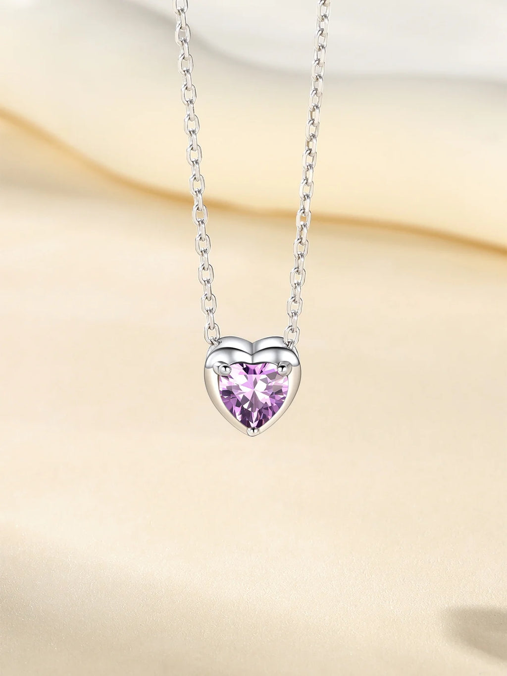Silver Necklace 925 Sterling Silver Birthstone Love Heart Necklace Mother'S Day Gift