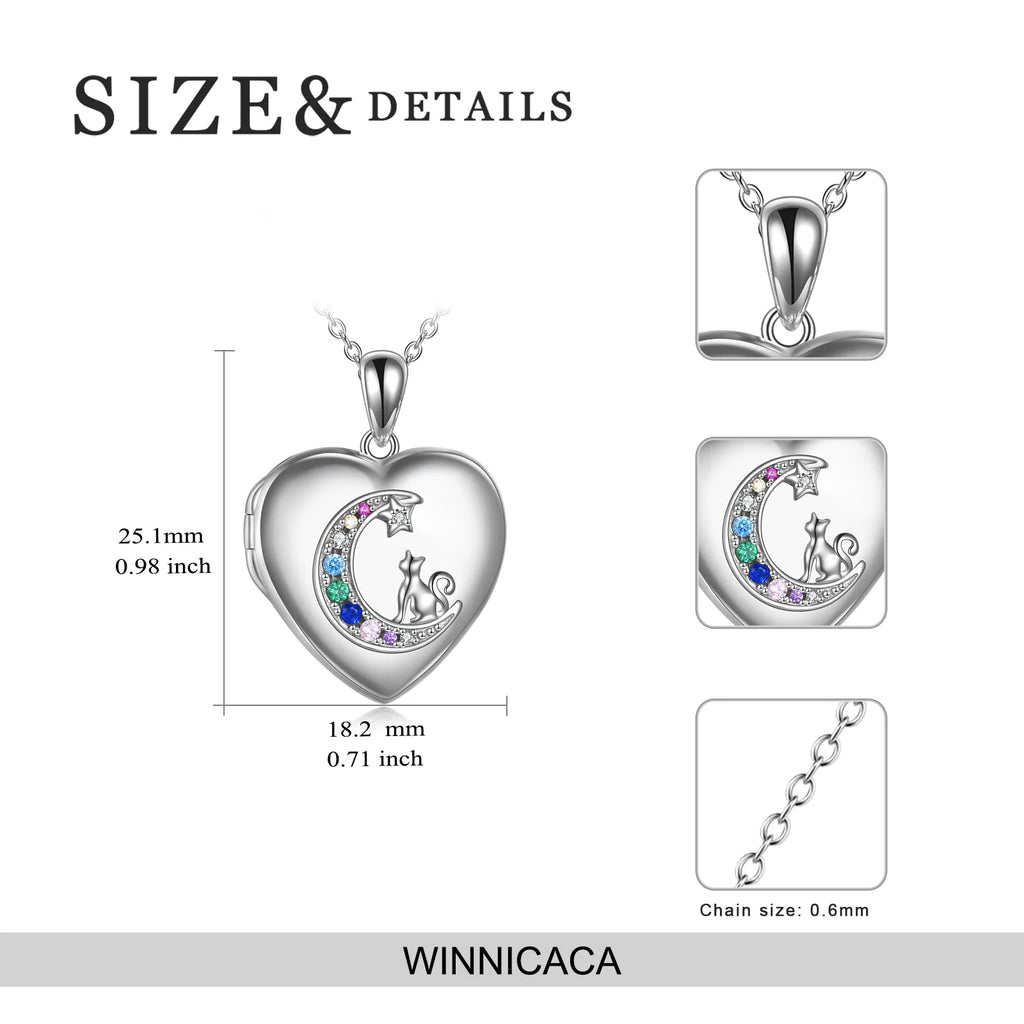 Sterling Silver Heart Cat Lockets Necklace That Holds Pictures Jewelry Birthday Anniversary Mothers Day Christmas Gifts for Women