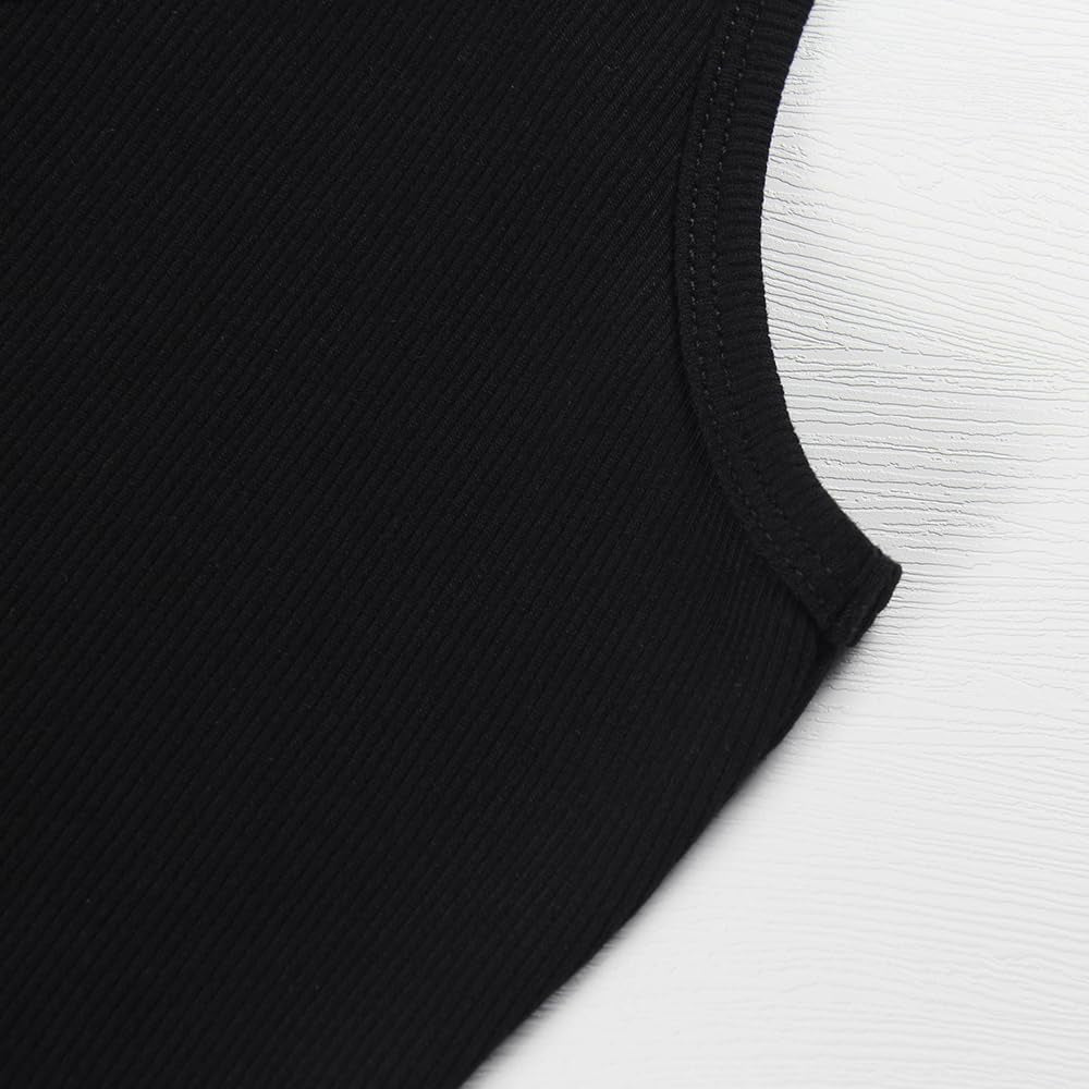 Women'S Sleeveless Shirt Ribbed Fitted Scoop Neck Basic Crop Tank Top Cropped