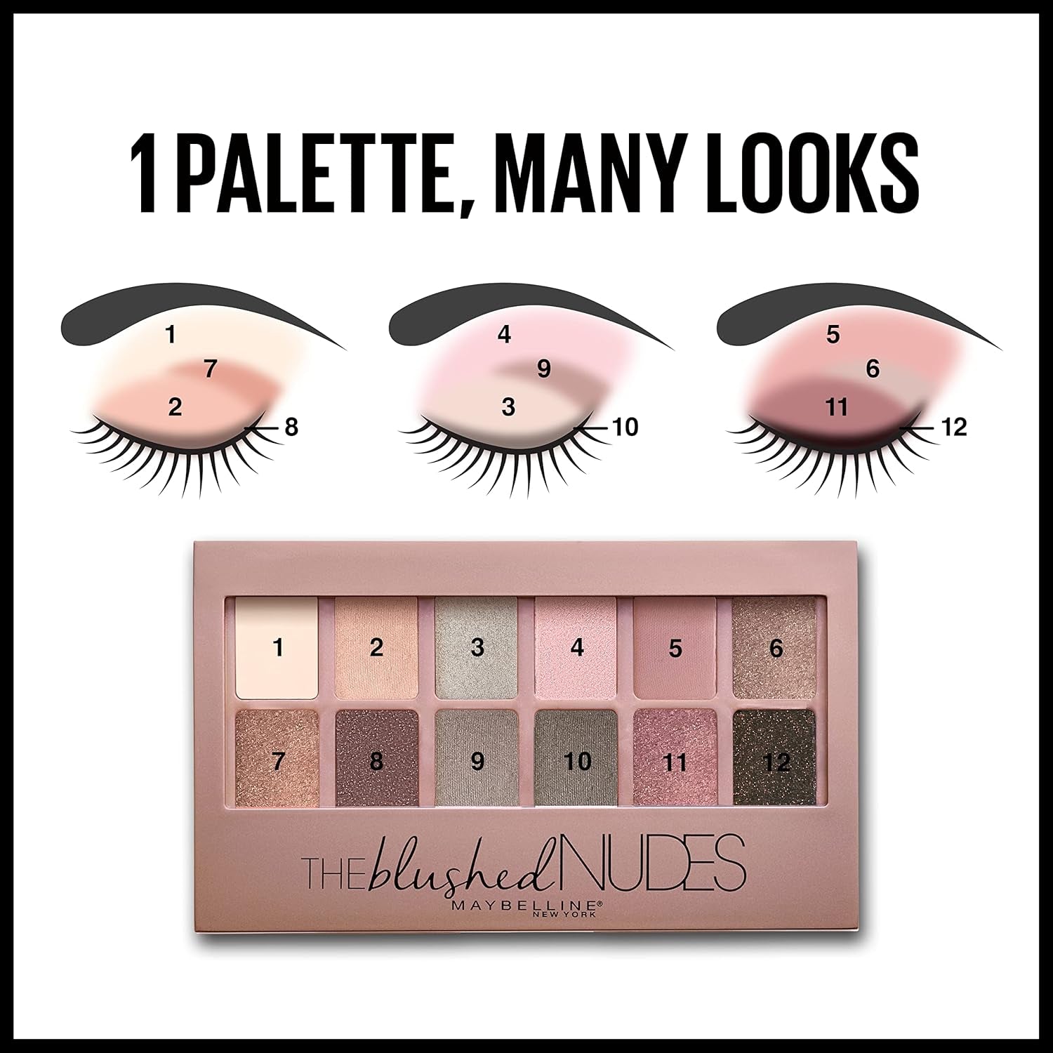 the Blushed Nudes Eyeshadow Palette Makeup, 12 Pigmented Matte & Shimmer Shades, Blendable Powder, 1 Count