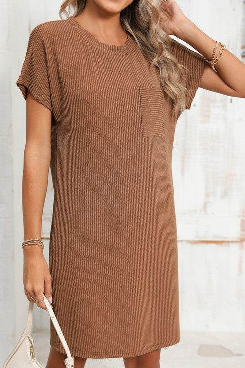 Striped Ribbed Knit T-Shirt Shift Dress