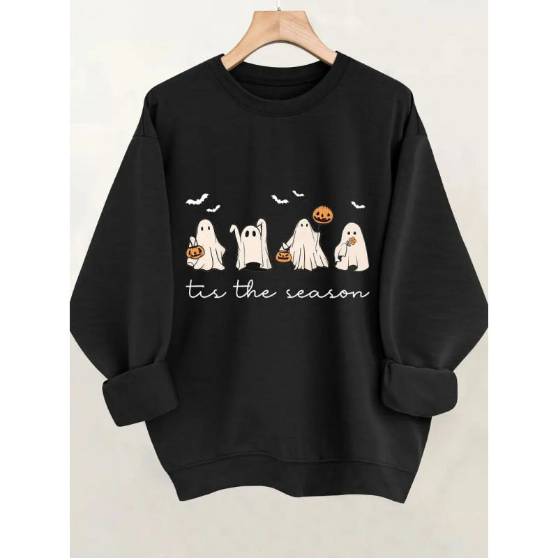 Halloween-inspired Ghost Print Crew Neck Sweatshirt, Fun And Stylish Loose Top