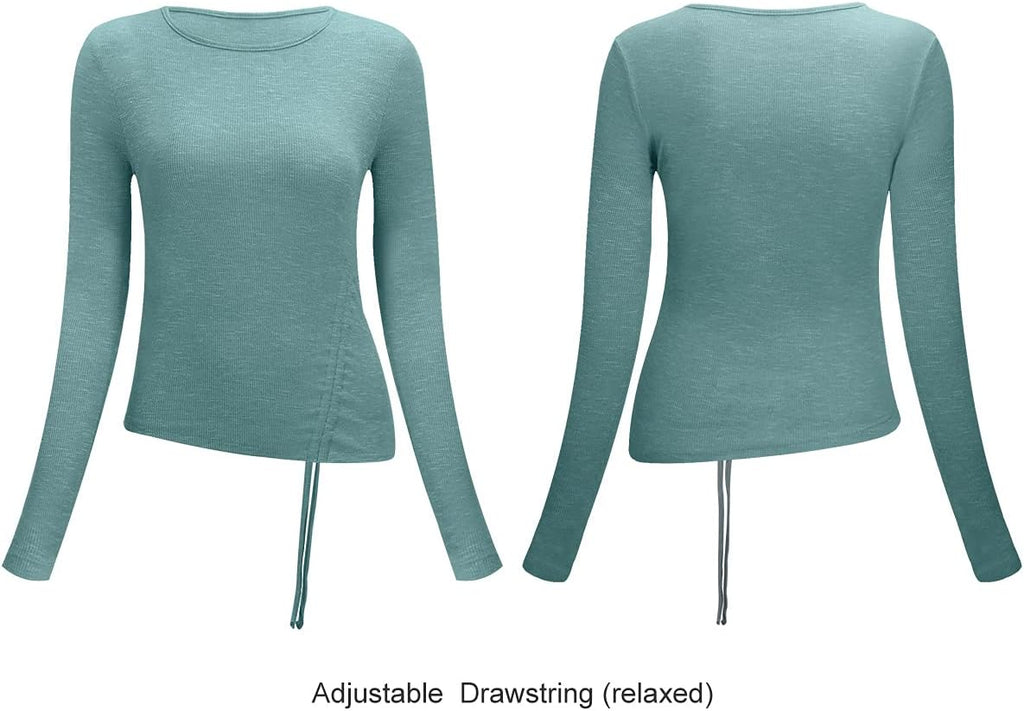 Womens Long/Short Sleeve Workout Tops Ruched Side Yoga Atheltic Shirt Slim Fitted