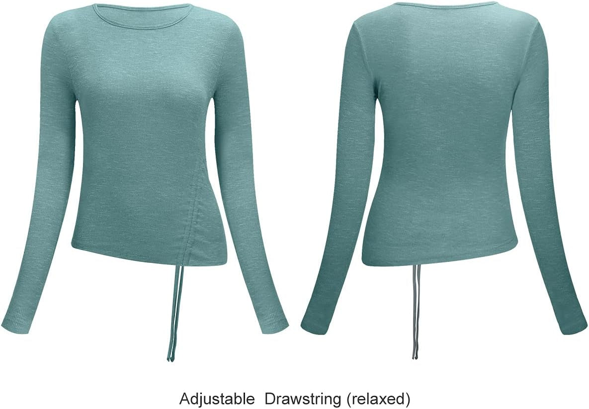 Womens Long/Short Sleeve Workout Tops Ruched Side Yoga Atheltic Shirt Slim Fitted