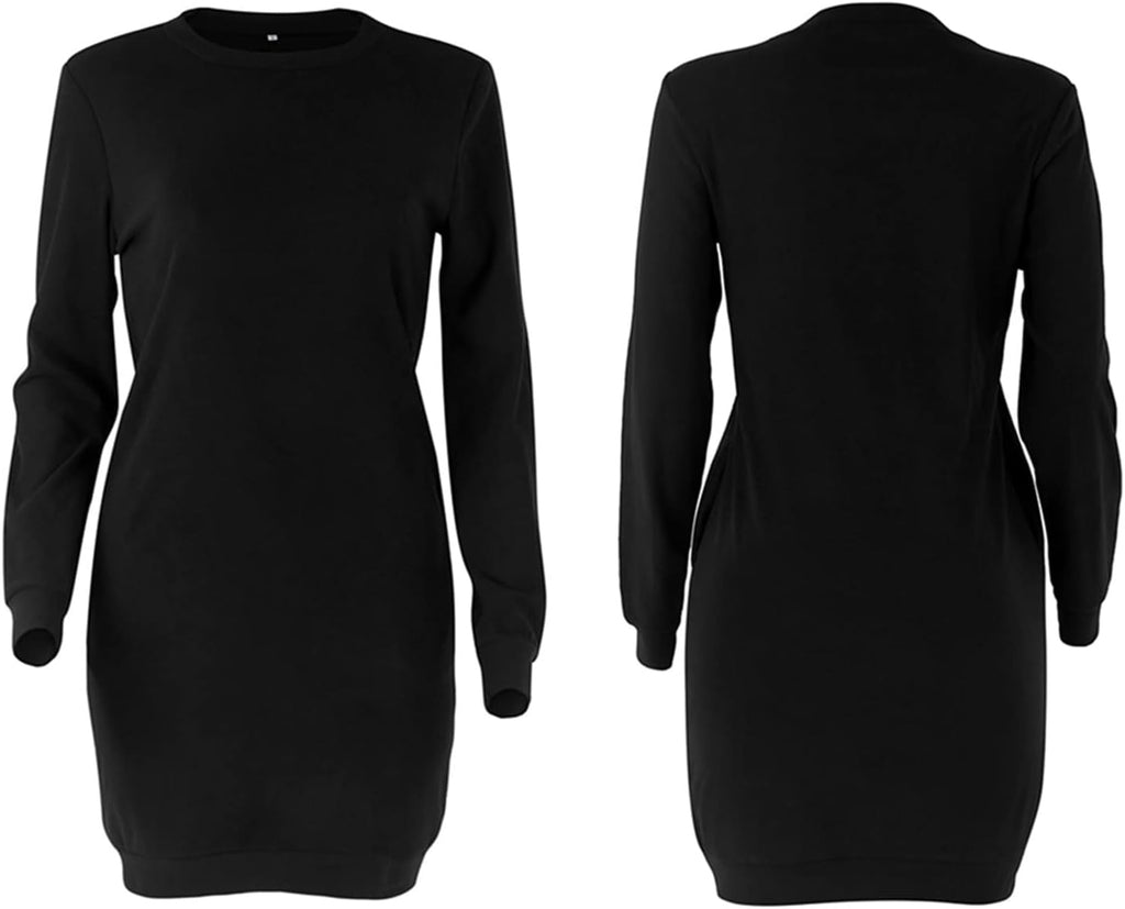 Women'S Fleece Long Sweatshirt Dress Crewneck Pullover Casual Long Sleeve Bodycon Mini Sweater Dress
